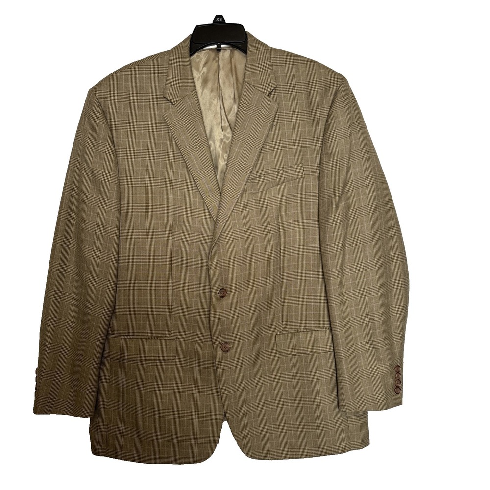Ralph Lauren 46L Brown Glen Plaid Sport Coat Blazer Jacket 2 Button Poly Blend